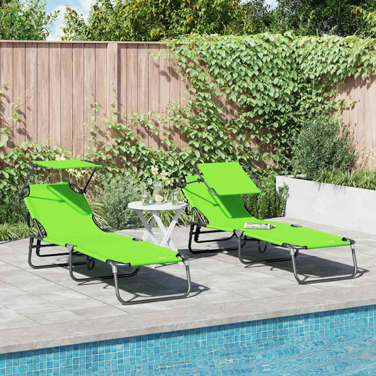vidaXL Πτυσσόμενη ξαπλώστρα 2 pcs Πράσινο 56 x 190 x 81εκ ύφασμα