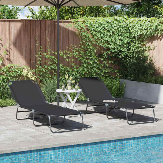 vidaXL Πτυσσόμενη ξαπλώστρα 2 pcs Μαύρο 56 x 189 x 87 εκ. ύφασμα
