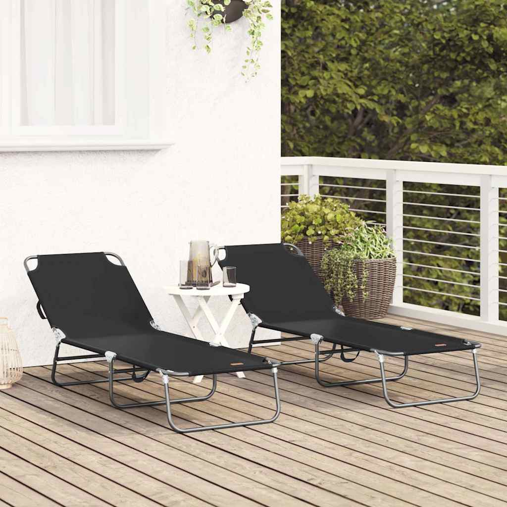 vidaXL Πτυσσόμενη ξαπλώστρα 2 pcs Μαύρο 56 x 189 x 87 εκ. ύφασμα