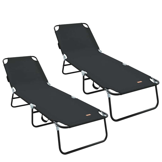 vidaXL Πτυσσόμενη ξαπλώστρα 2 pcs Μαύρο 56 x 189 x 87 εκ. ύφασμα