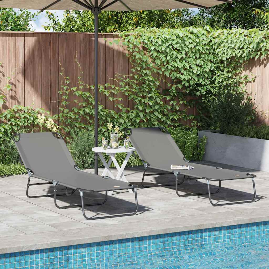 vidaXL Πτυσσόμενη ξαπλώστρα 2 pcs Γκρι 56 x 189 x 87 εκ. ύφασμα