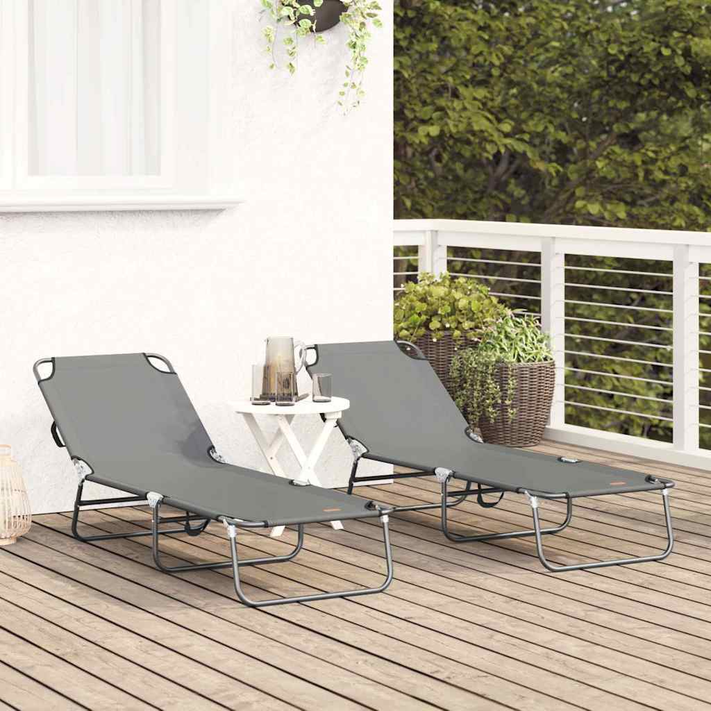 vidaXL Πτυσσόμενη ξαπλώστρα 2 pcs Γκρι 56 x 189 x 87 εκ. ύφασμα