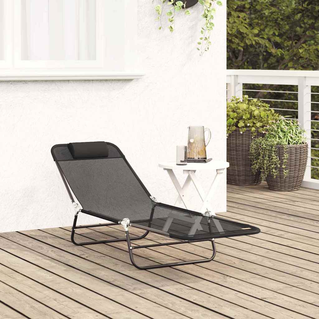 vidaXL Πτυσσόμενη ξαπλώστρα Μαύρο 182 x 55 x 85,5 εκ Textilene