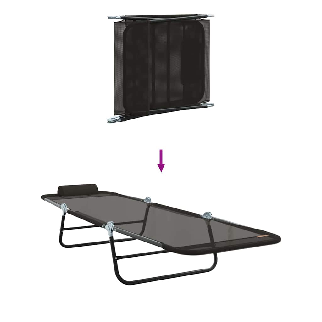 vidaXL Πτυσσόμενη ξαπλώστρα Μαύρο 182 x 55 x 85,5 εκ Textilene