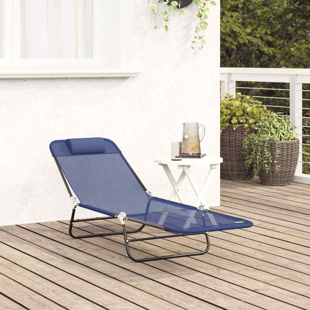 vidaXL Πτυσσόμενη ξαπλώστρα Σκούρο μπλε 182 x 55 x 85,5 εκ Textilene