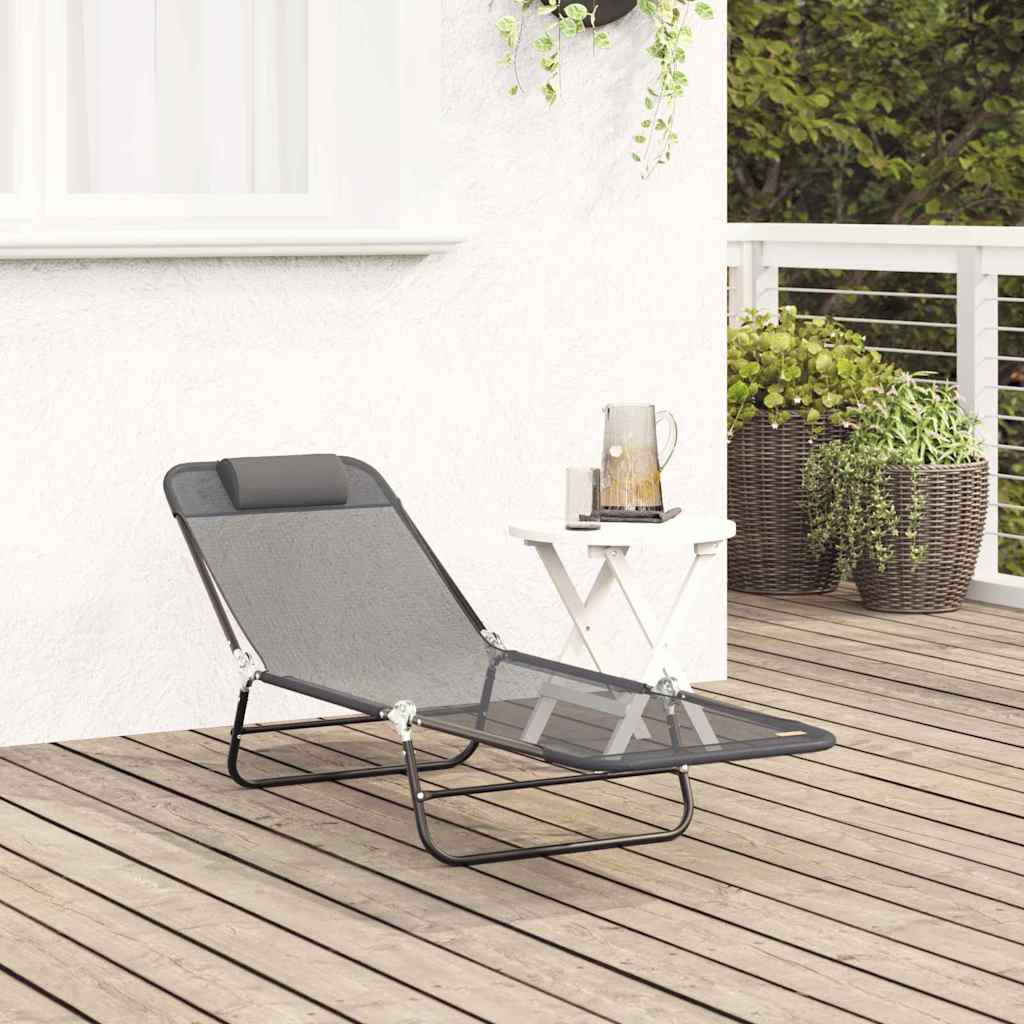vidaXL Πτυσσόμενη ξαπλώστρα Γκρι 182 x 55 x 85,5 εκ Textilene