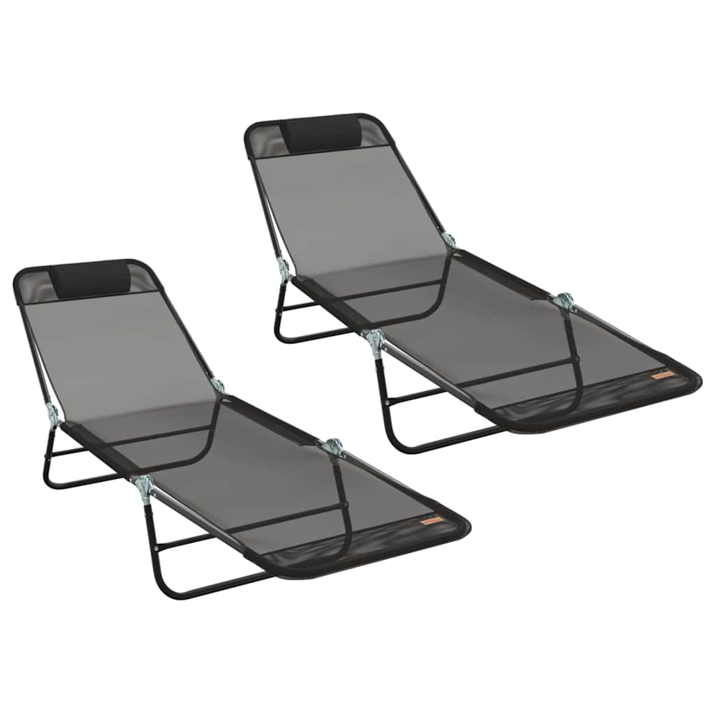 vidaXL Πτυσσόμενη ξαπλώστρα 2 pcs Μαύρο 182 x 55 x 85,5 εκ Textilene
