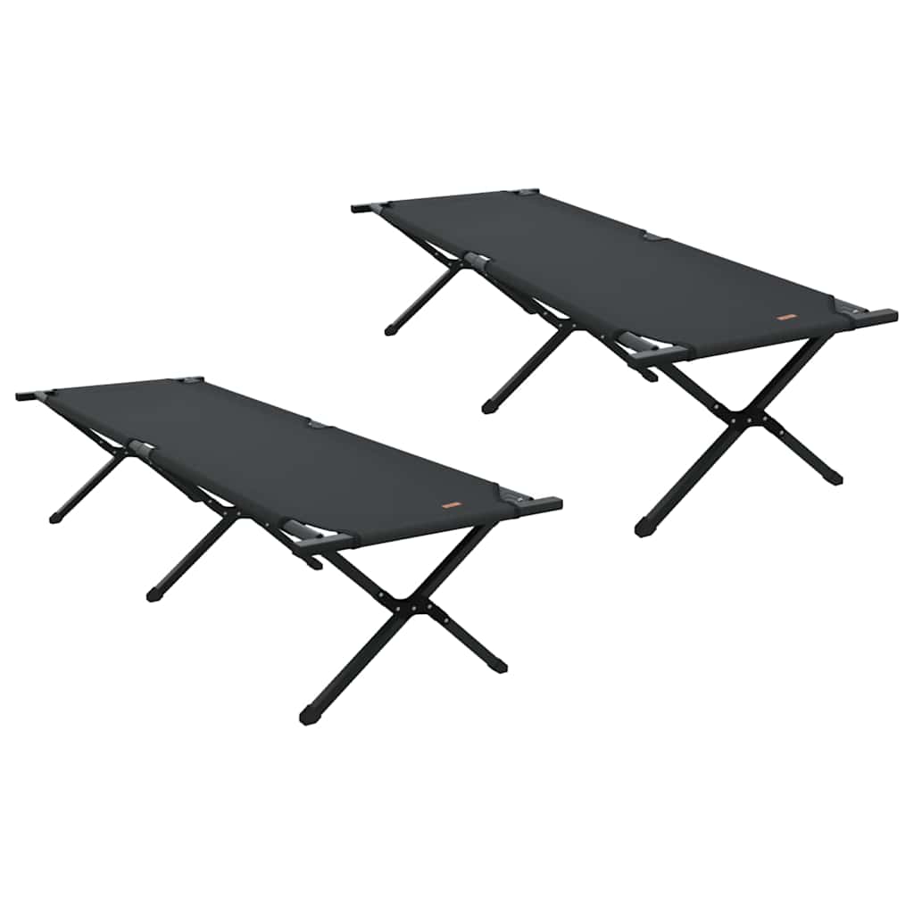 vidaXL Αναδιπλούμενο Κρεβάτι Κάμπινγκ 2 pcs Μαύρο Ύφασμα Oxford