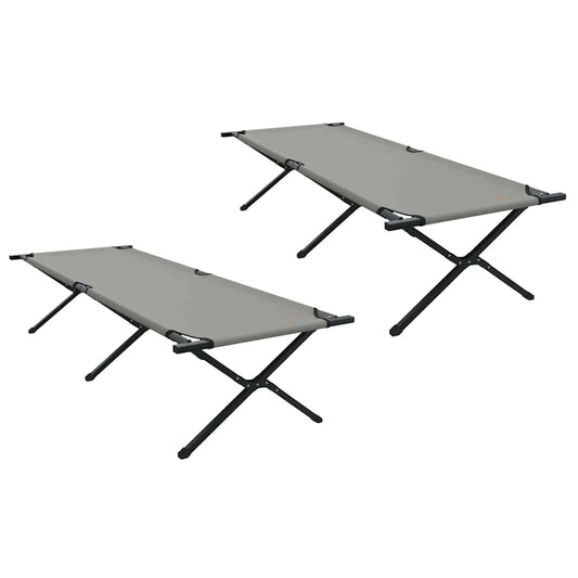 vidaXL Αναδιπλούμενο Κρεβάτι Κάμπινγκ 2 pcs Γκρι Ύφασμα Oxford
