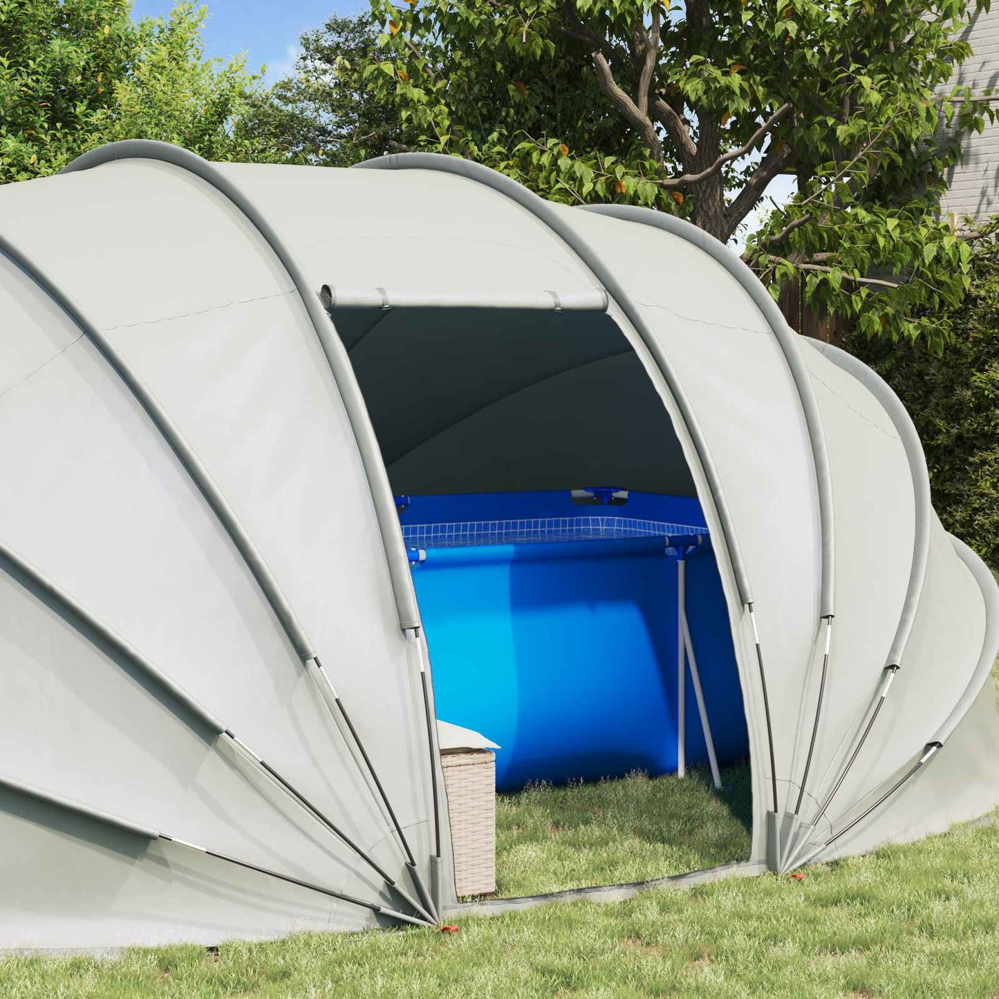 vidaXL Σκηνή πισίνας τύπου θόλου Γκρι 538 x 440 x 204 εκ.