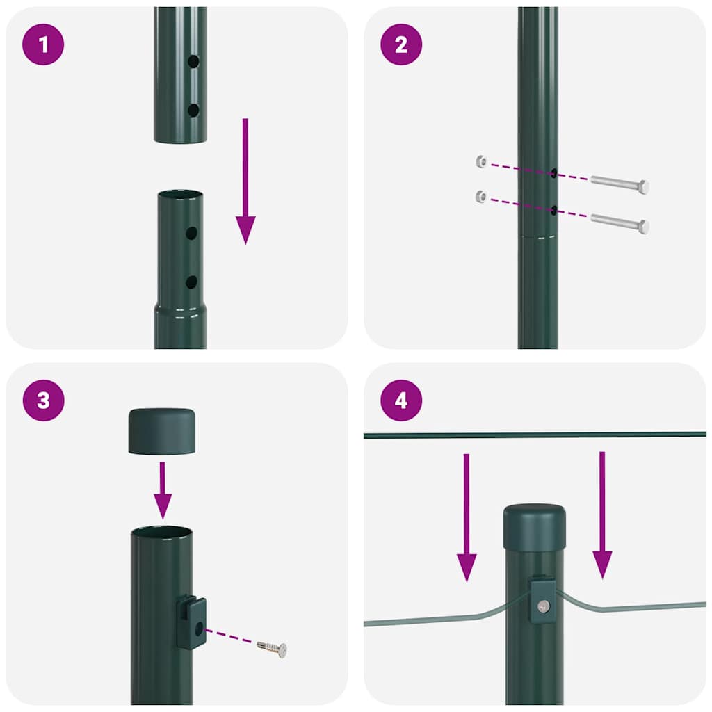 vidaXL Στύλος Περιφράξεων 7 pcs Πράσινο Ατσάλι
