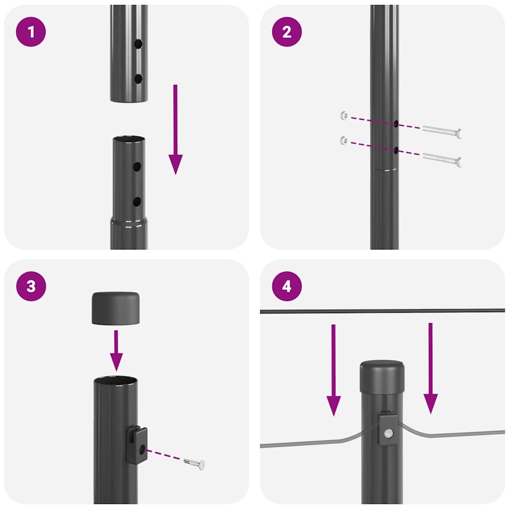 vidaXL Στύλος Περιφράξεων 7 pcs Γκρι Ατσάλι