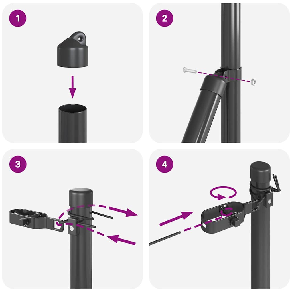 vidaXL Στύλος Περιφράξεων 7 pcs Γκρι Ατσάλι