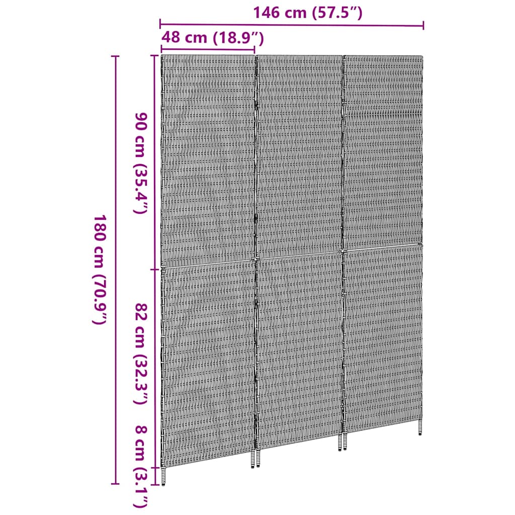 vidaXL Διαχωριστικό Δωματίου Μαύρο 146 x 180 εκ. συνθετικό ρατάν