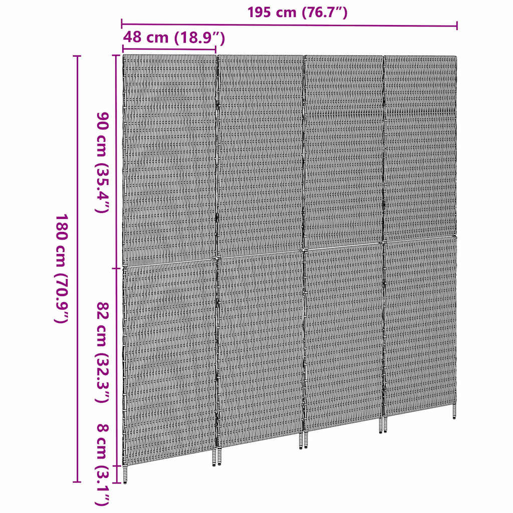 vidaXL Διαχωριστικό Δωματίου Καφέ 195 x 180 εκ. συνθετικό ρατάν
