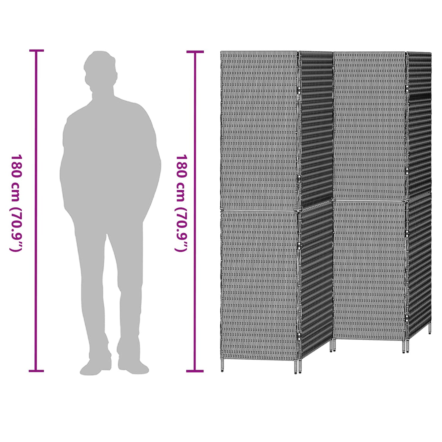 vidaXL Διαχωριστικό Δωματίου Γκρι 195 x 180 εκ. συνθετικό ρατάν