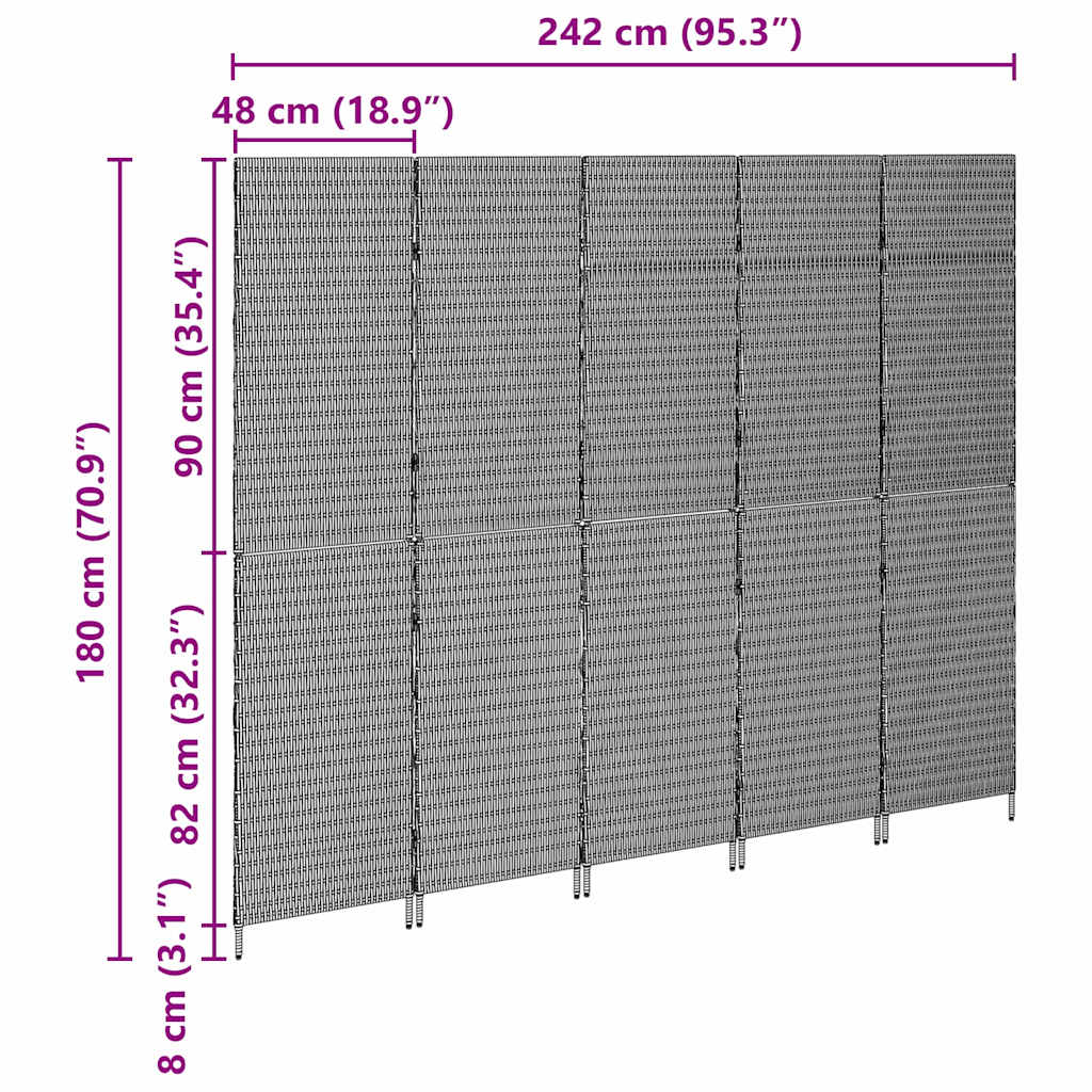 vidaXL Διαχωριστικό Δωματίου 5 Πάνελ Με αναδίπλωση Μπεζ 245x180 εκ. Πολυ Ρατάν