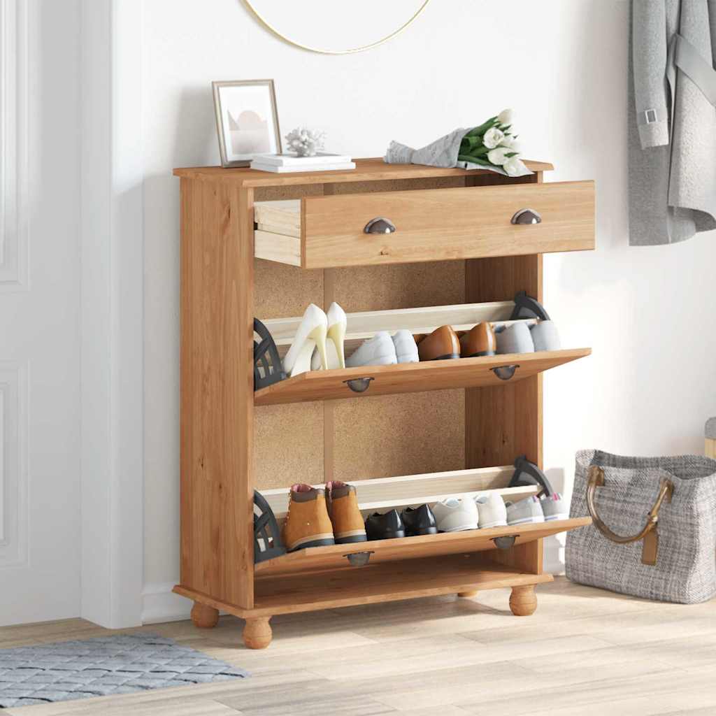 vidaXL Ντουλάπα Παπουτσιών Καφέ 85 x 35 x 108 εκ Μασίφ ξύλο πεύκου