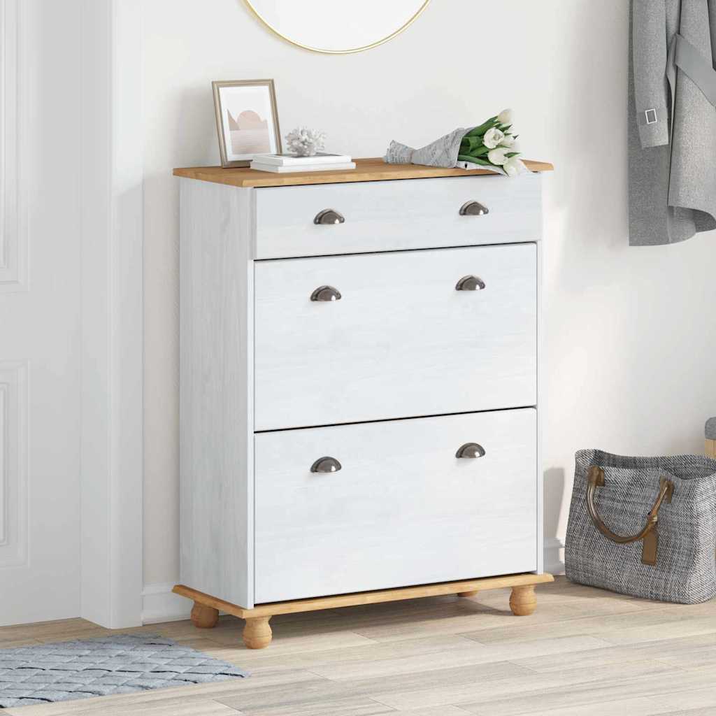 vidaXL Ντουλάπα Παπουτσιών Λευκό 85 x 35 x 108 εκ Μασίφ ξύλο πεύκου