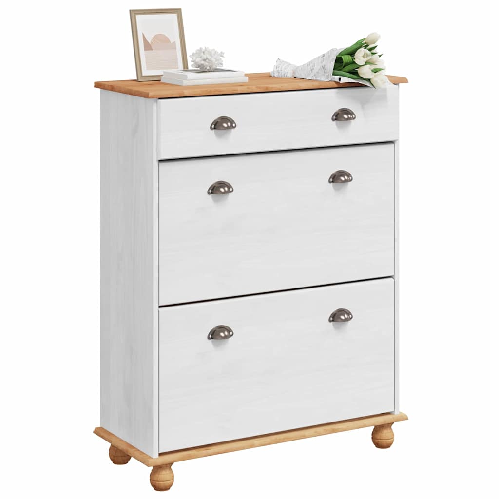 vidaXL Ντουλάπα Παπουτσιών Λευκό 85 x 35 x 108 εκ Μασίφ ξύλο πεύκου