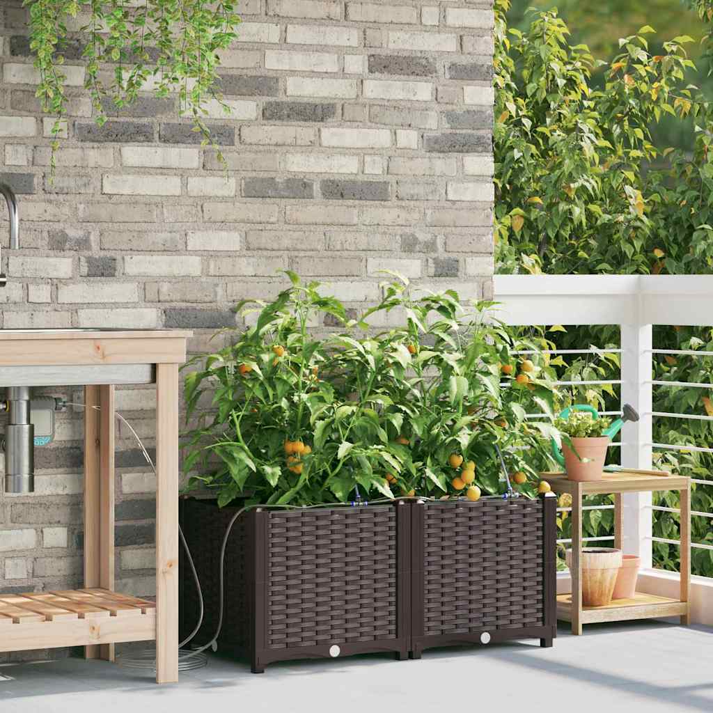 vidaXL Γλάστρα Κήπου 2 pcs Καφέ 80 x 40 x 37,5 cm Πλαστικό