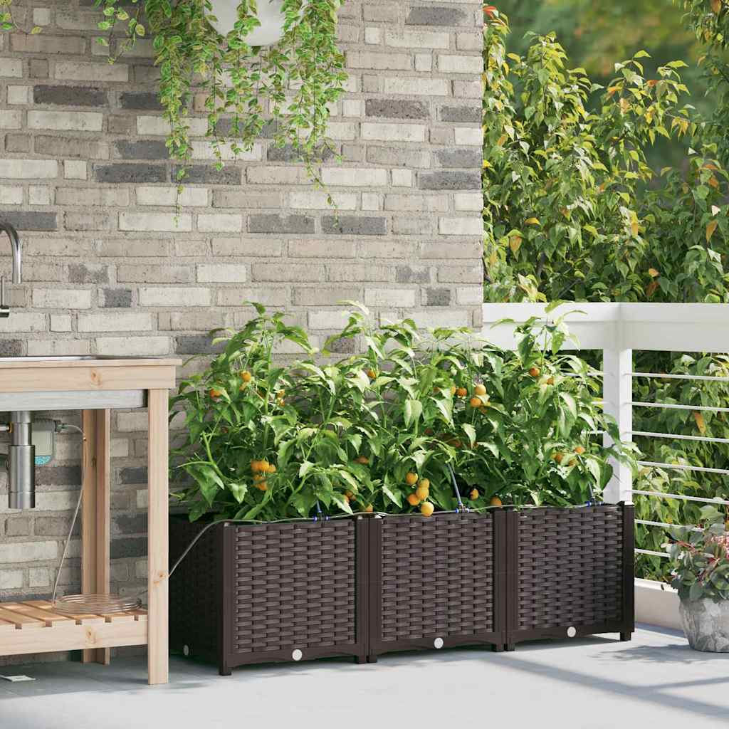 vidaXL Γλάστρα Κήπου 3 pcs Καφέ 120 x 40 x 37,5 cm Πλαστικό