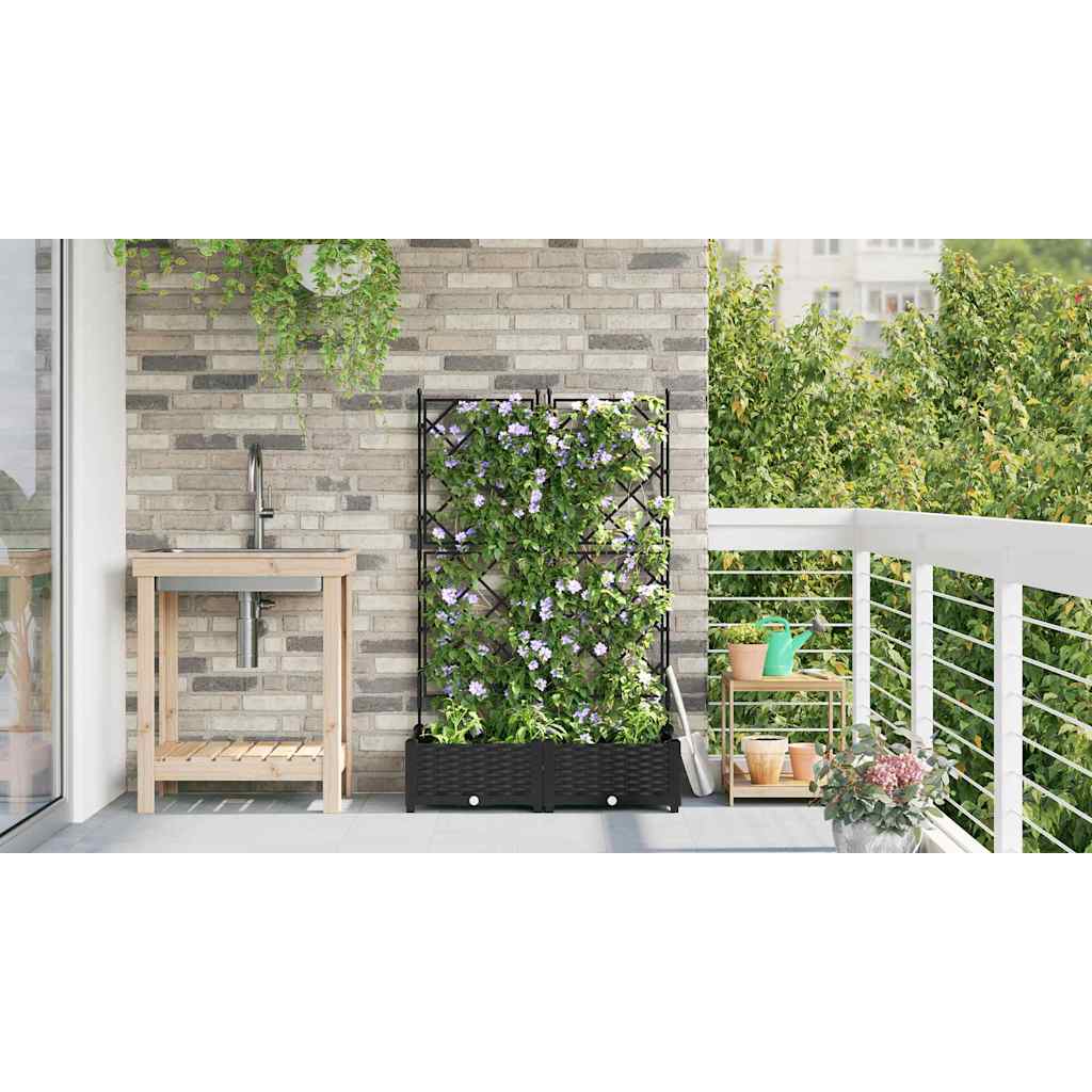 vidaXL Γλάστρα Κήπου 2 τμχ. Μαύρο 80 x 40 x 125,5 εκ. PP