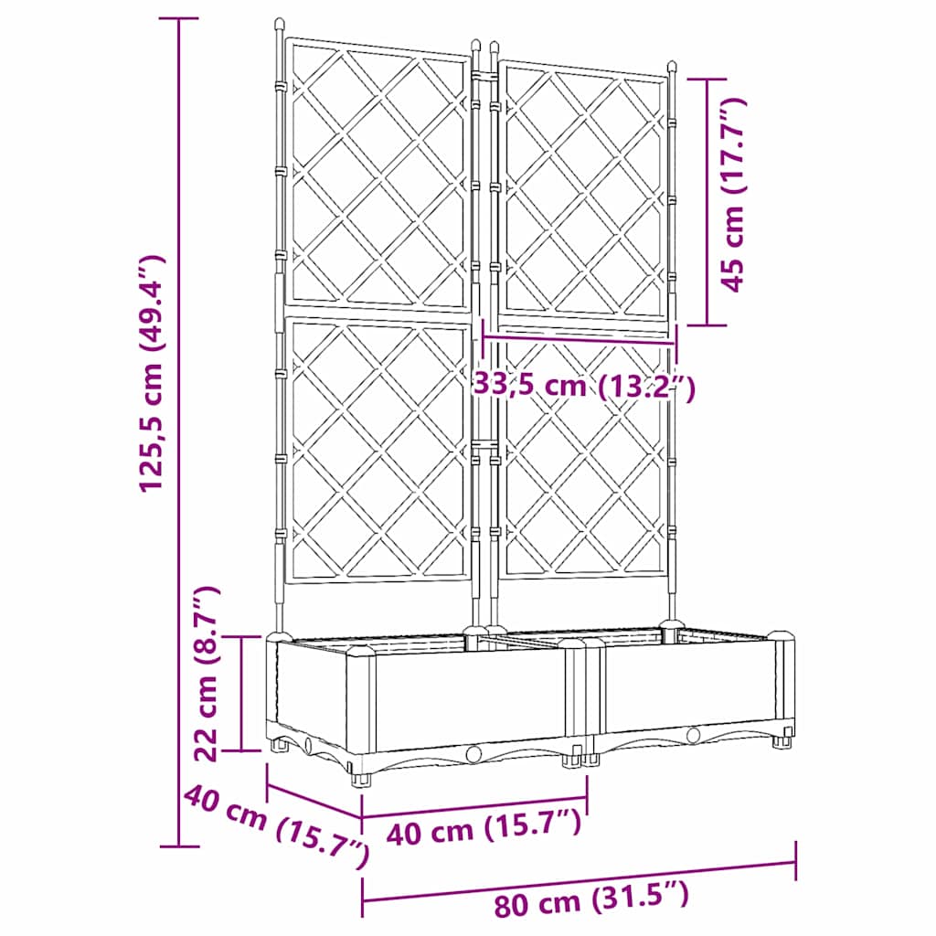 vidaXL Γλάστρα Κήπου 2 τμχ. Μαύρο 80 x 40 x 125,5 εκ. PP