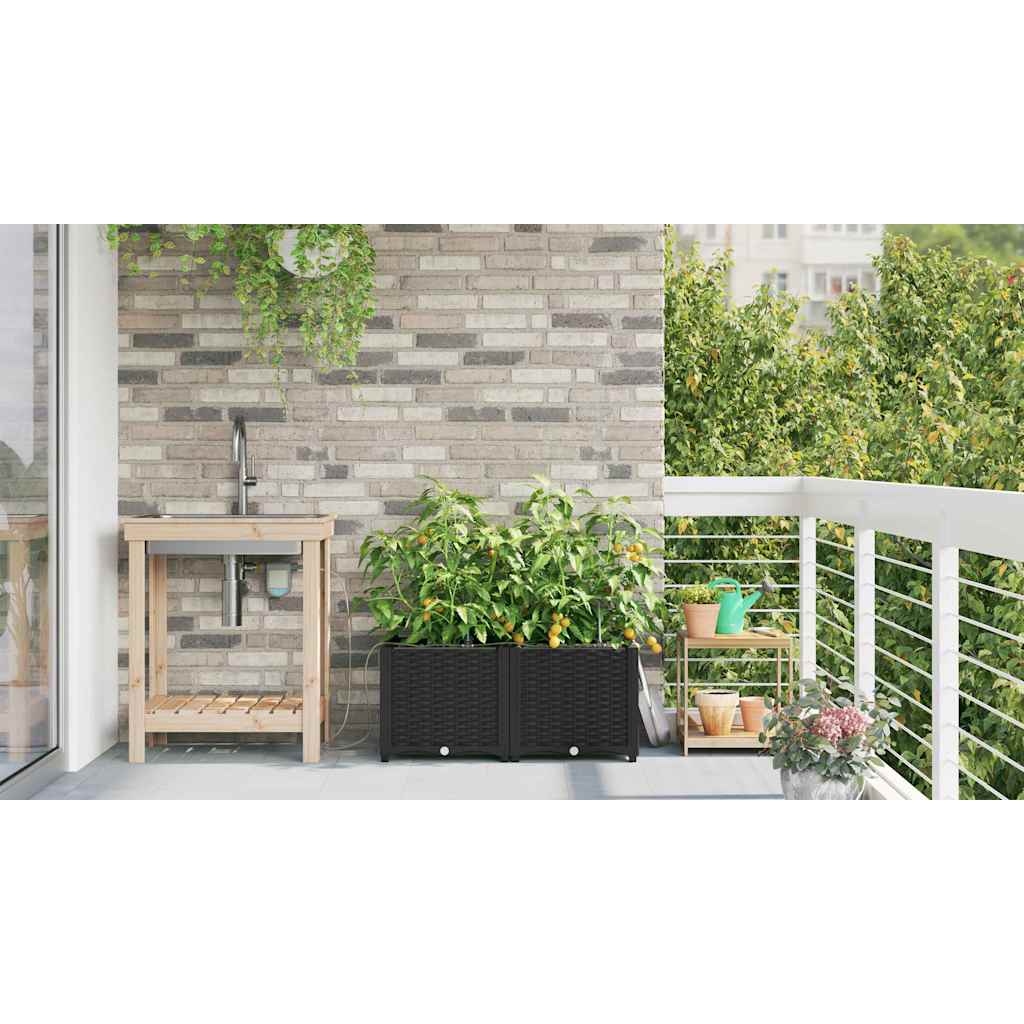 vidaXL Γλάστρα Κήπου 2 pcs Μαύρο 80 x 40 x 37,5 cm Πλαστικό