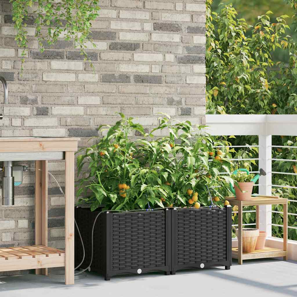 vidaXL Γλάστρα Κήπου 2 pcs Μαύρο 80 x 40 x 37,5 cm Πλαστικό