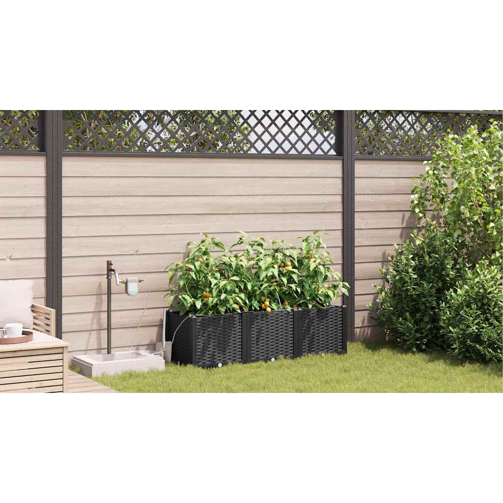 vidaXL Γλάστρα Κήπου 3 pcs Μαύρο 120 x 40 x 37,5 cm Πλαστικό