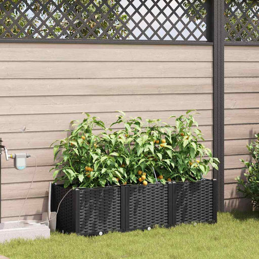 vidaXL Γλάστρα Κήπου 3 pcs Μαύρο 120 x 40 x 37,5 cm Πλαστικό