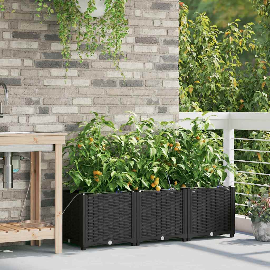 vidaXL Γλάστρα Κήπου 3 pcs Μαύρο 120 x 40 x 37,5 cm Πλαστικό
