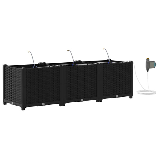 vidaXL Γλάστρα Κήπου 3 pcs Μαύρο 120 x 40 x 37,5 cm Πλαστικό
