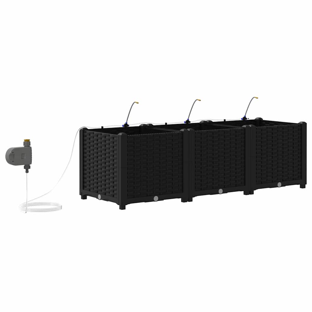 vidaXL Γλάστρα Κήπου 3 pcs Μαύρο 120 x 40 x 37,5 cm Πλαστικό