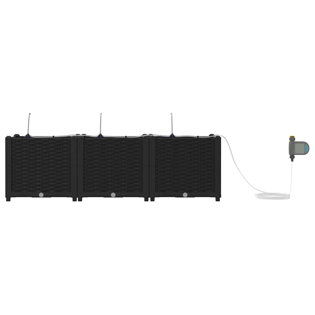 vidaXL Γλάστρα Κήπου 3 pcs Μαύρο 120 x 40 x 37,5 cm Πλαστικό