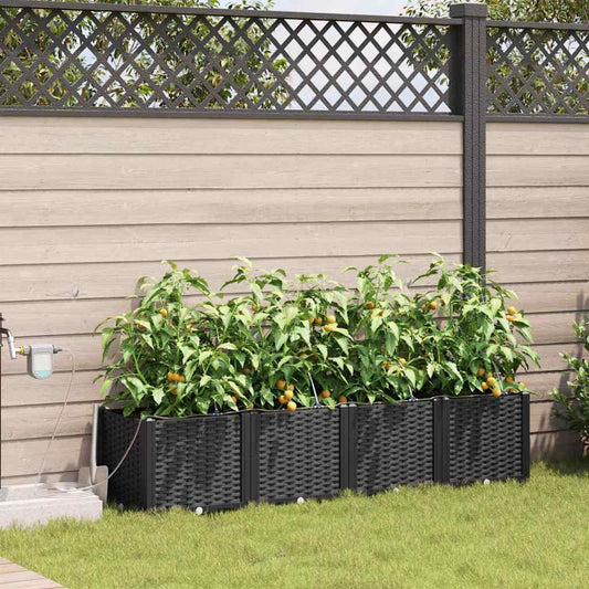 vidaXL Γλάστρα Κήπου 4 pcs Μαύρο 160 x 40 x 37,5 cm Πλαστικό