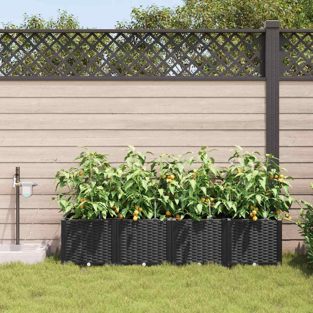 vidaXL Γλάστρα Κήπου 4 pcs Μαύρο 160 x 40 x 37,5 cm Πλαστικό