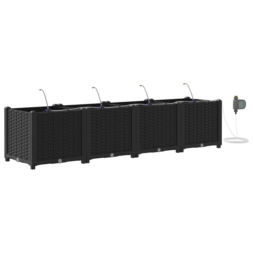 vidaXL Γλάστρα Κήπου 4 pcs Μαύρο 160 x 40 x 37,5 cm Πλαστικό