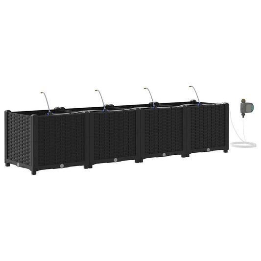 vidaXL Γλάστρα Κήπου 4 pcs Μαύρο 160 x 40 x 37,5 cm Πλαστικό