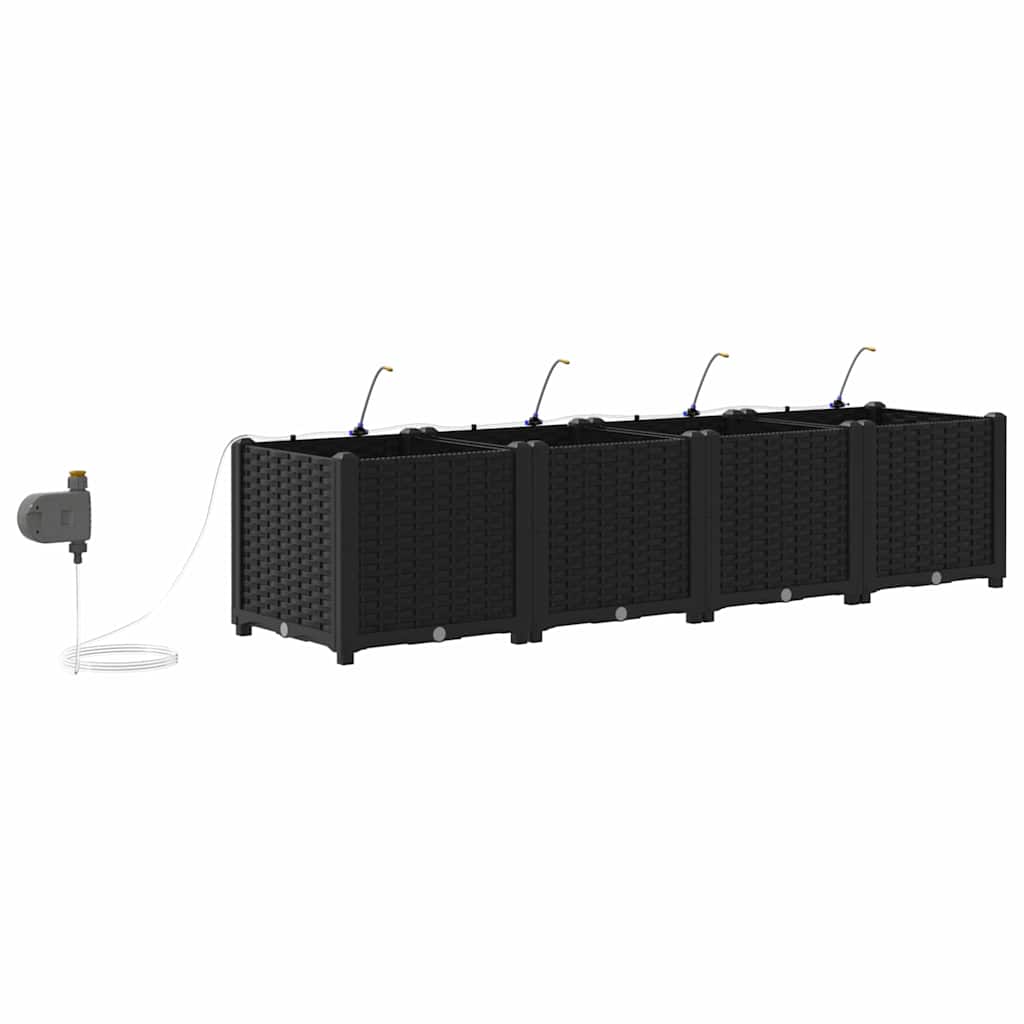 vidaXL Γλάστρα Κήπου 4 pcs Μαύρο 160 x 40 x 37,5 cm Πλαστικό