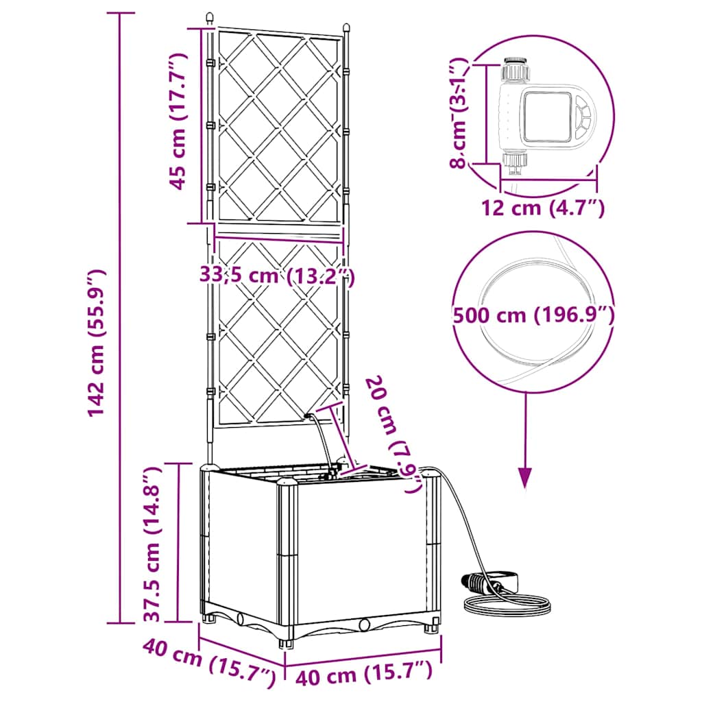 vidaXL Γλάστρα Κήπου Μαύρο 40 x 40 x 142 cm Πλαστικό