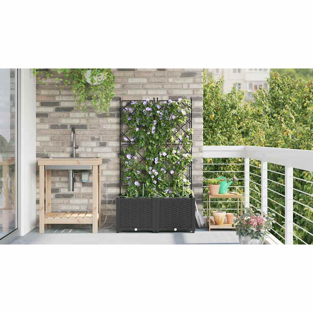 vidaXL Γλάστρα Κήπου 2 pcs Μαύρο 80 x 40 x 142 cm Πλαστικό