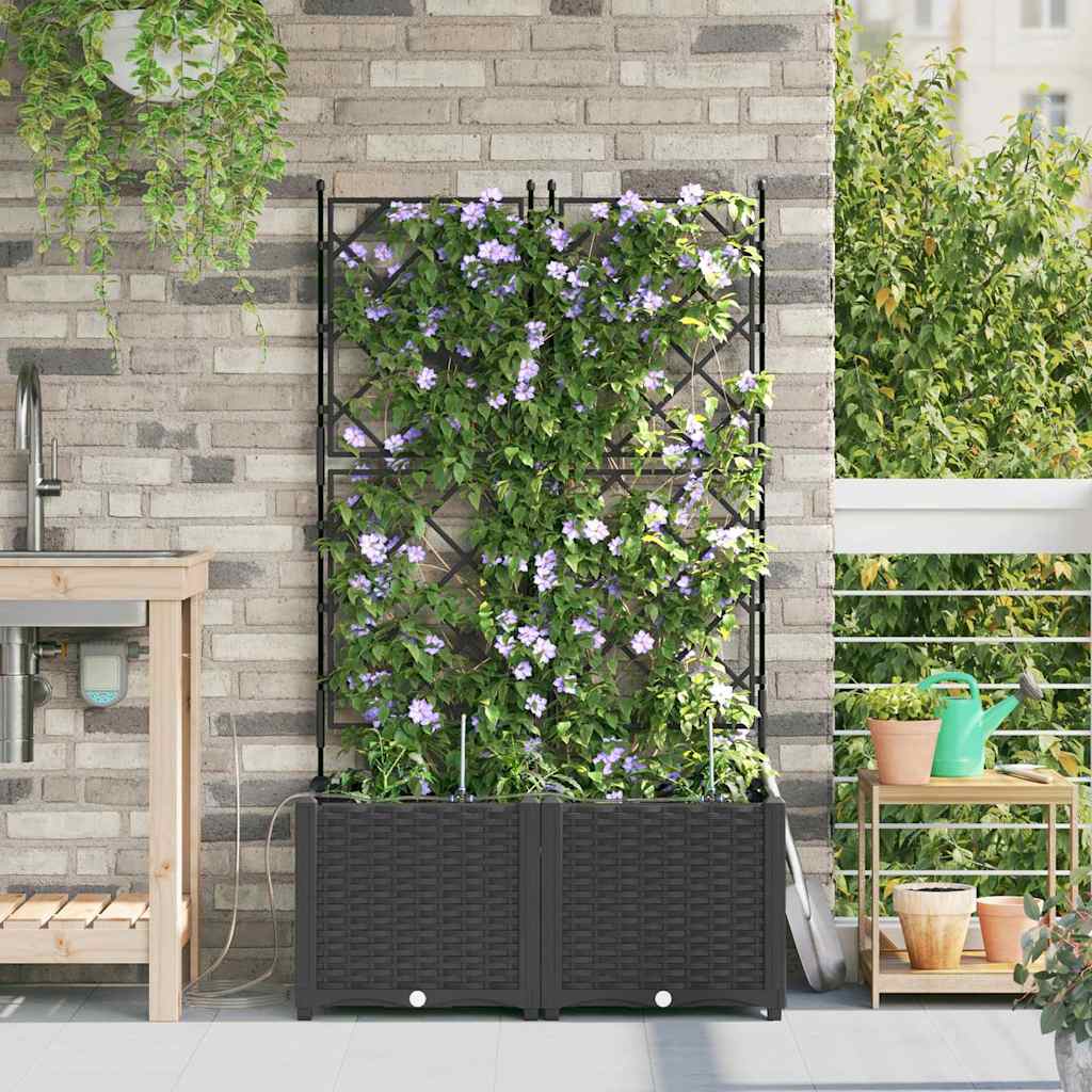 vidaXL Γλάστρα Κήπου 2 pcs Μαύρο 80 x 40 x 142 cm Πλαστικό