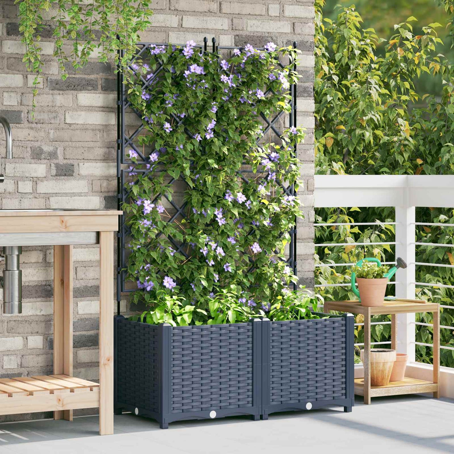 vidaXL Γλάστρα Κήπου 2 pcs Γκρι 80 x 40 x 143 εκ. Πλαστικό