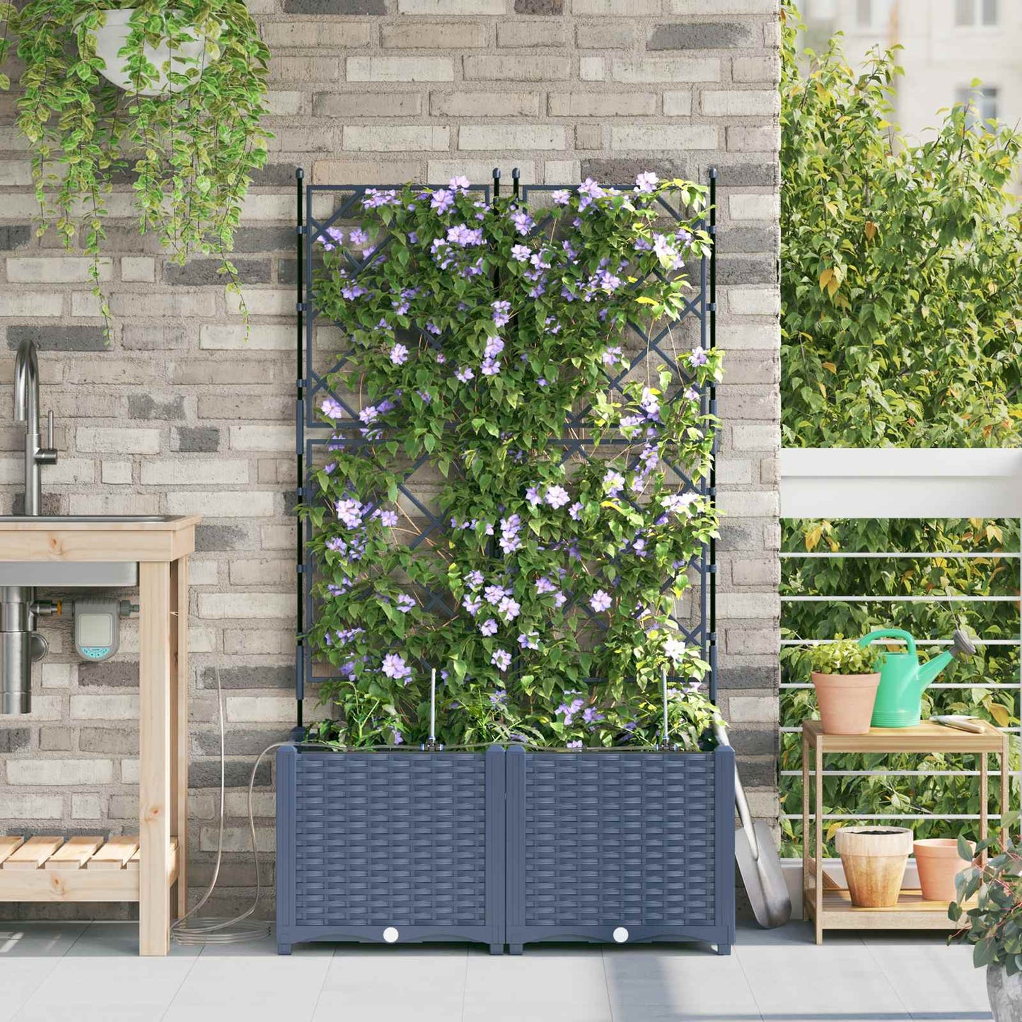 vidaXL Ζαρντινιέρες κήπου Γκρι 80 x 40 x 142 cm Ατσάλι