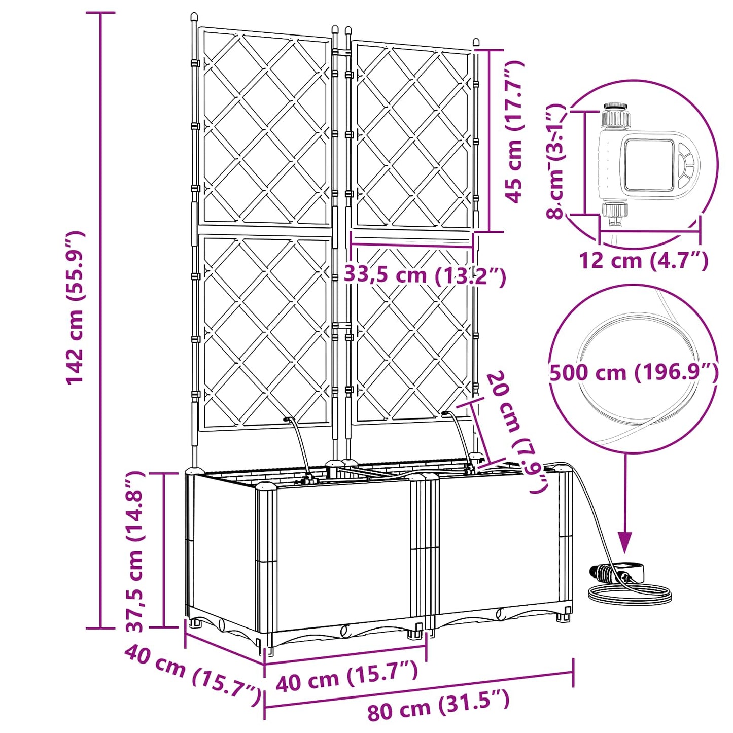 vidaXL Ζαρντινιέρες κήπου Γκρι 80 x 40 x 142 cm Ατσάλι