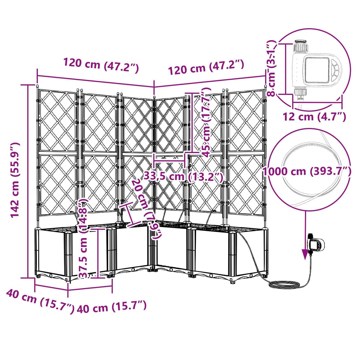 vidaXL Γλάστρα Κήπου 3 pcs Γκρι Ατσάλι