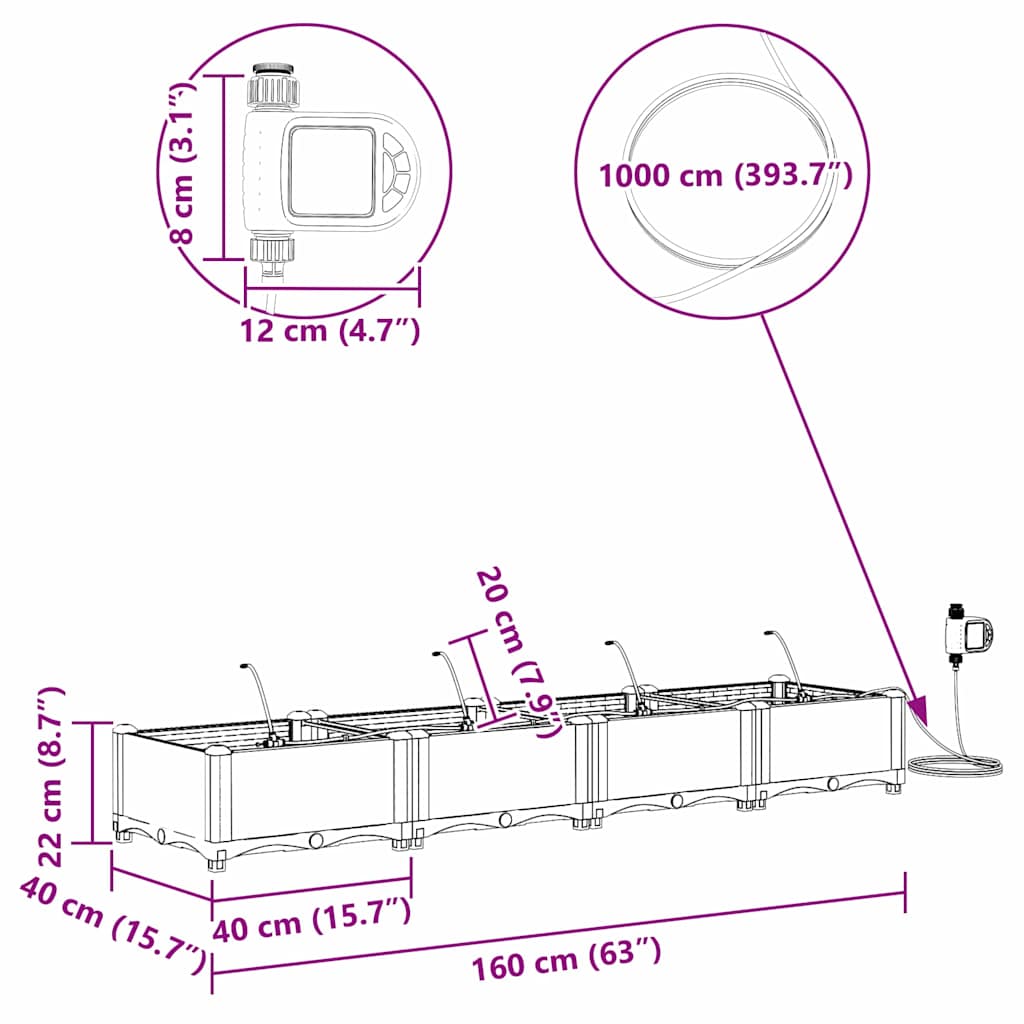 vidaXL Γλάστρα Κήπου 4 pcs Ανοιχτό Γκρι 160 x 40 x 22 cm Πλαστικό