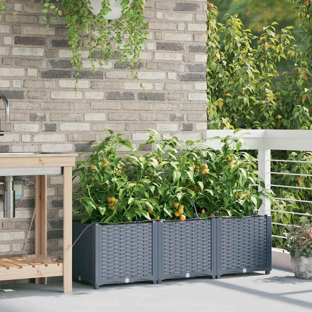 vidaXL Γλάστρα Κήπου 3 pcs Ανοιχτό Γκρι 120 x 40 x 37,5 cm Πλαστικό